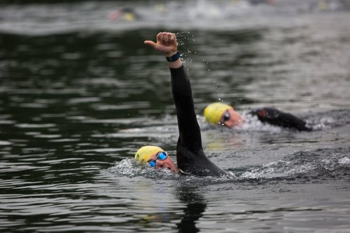 Swimmer with thumb up